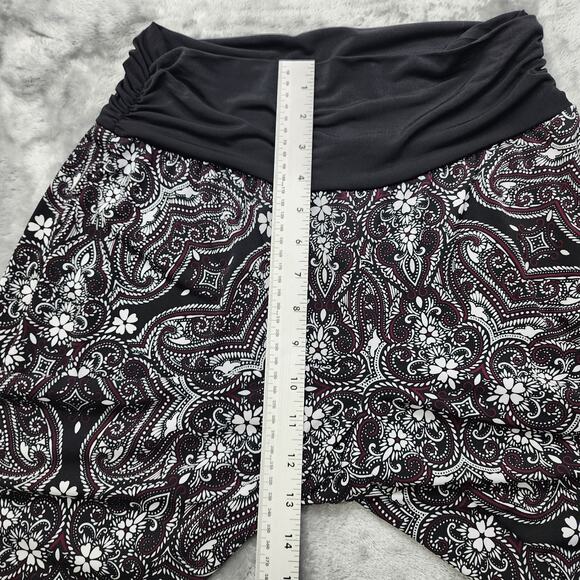 Apt 9 Pants Womens L Black White Floral Pull On Ruched Waist Wide Crop Palazzo - Picture 7 of 10